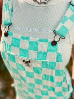 Salty Shreds Checkerboard Denim Overalls- Ladies