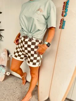 Salty Shreds Checkerboard Denim Shorts - Ladies -Salty Shreds Shop image 7709df65 c179 4dc9 b440 dd3aff5320e2