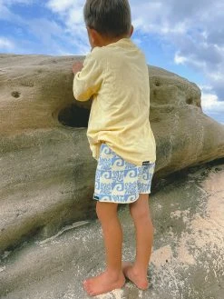 Salty Shreds Endless Waves Organic Knit Short - Blue Yellow - Groms -Salty Shreds Shop image 963173b4 5649 4b51 b016 115e22878d78