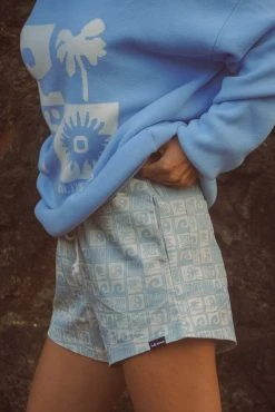 Salty Shreds SS Beach Club Patterned Twill Short - Retro Blue - Ladies