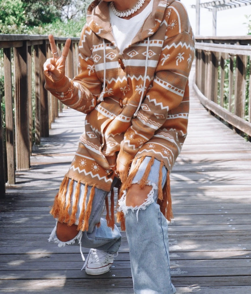 Salty Shreds Surf Wanderer Tribal Knitted Desert Cardigan - Ladies 8 Salty Shreds Surf Wanderer Tribal Knitted Desert Cardigan - Ladies - Image 6