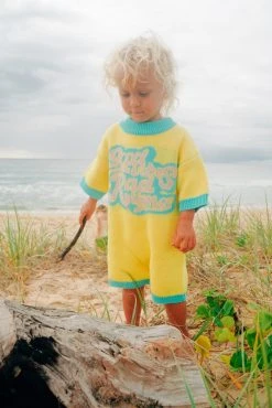 Salty Shreds Good Vibes Rad Times Organic Knit Jumpsuit - Mellow Yellow - Groms