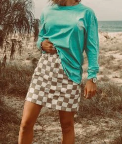 Salty Shreds Checkerboard Denim Skirt - Ladies