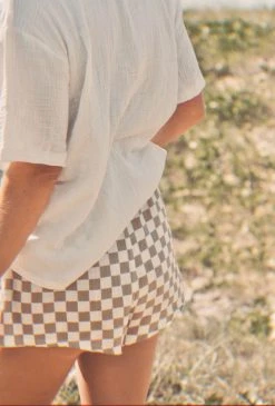 Salty Shreds High Tide Linen Checkerboard Short - Ladies