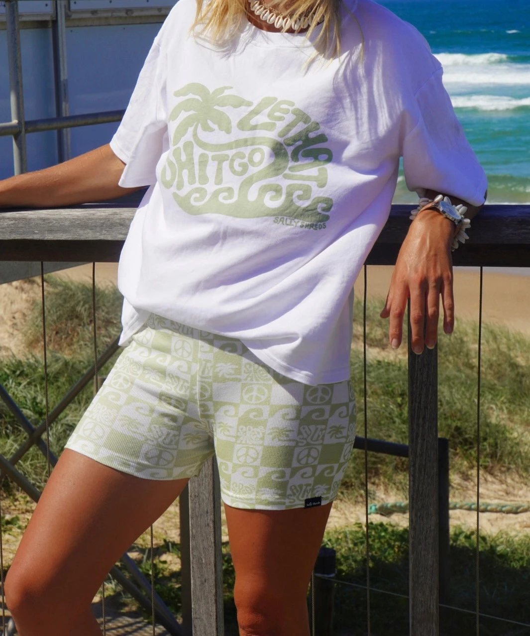 Salty Shreds Lethat Shitgo Organic Oversized Green Print Statement Tee - Ladies 5 Salty Shreds Lethat Shitgo Organic Oversized Green Print Statement Tee - Ladies - Image 3