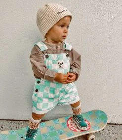 Salty Shreds Checkerboard Denim Overalls- Groms