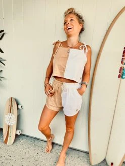 Salty Shreds Colour Block Linen Crop - Ladies -Salty Shreds Shop image f1bc0c53 e650 4122 9961 85999ca81036